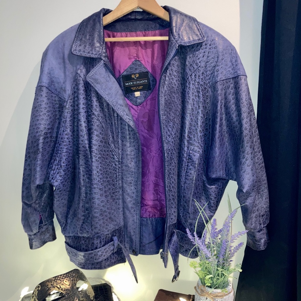 Vintage Mode Elegante Purple Leather Jacket